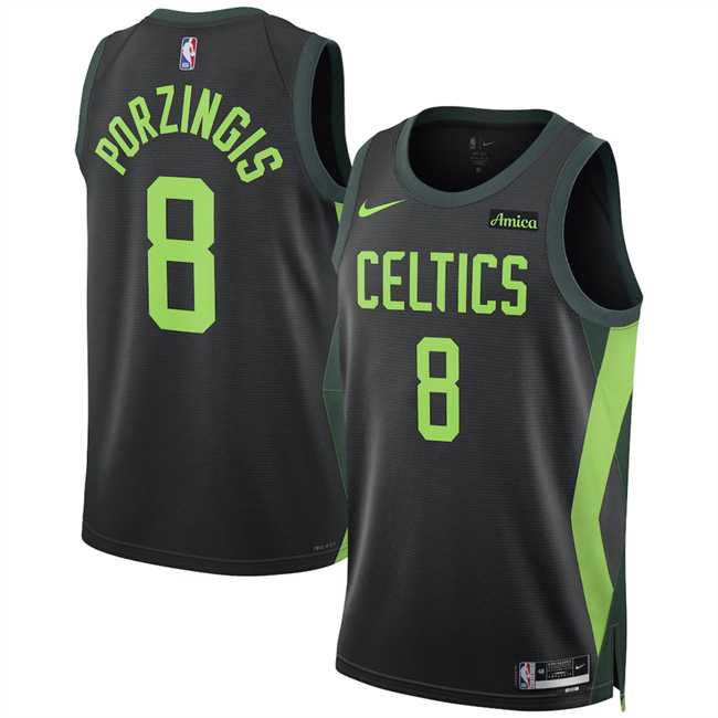 Men%27s Boston Celtics #8 Kristaps Porzingis Black 2024-25 City Edition Stitched Jersey Dzhi